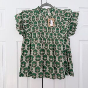Ivy Jane Green Printed Ruffle-Sleeve Women’s Top